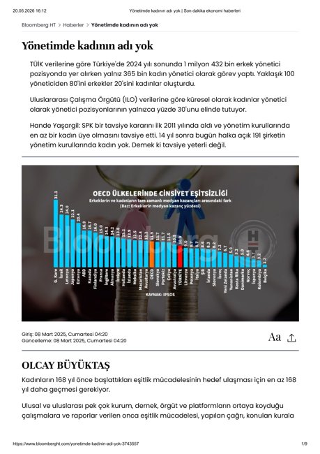 Bloomberg HT - Yönetimde Kadının Adı Yok